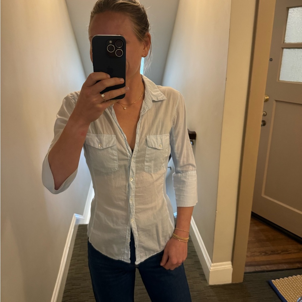 light blue sheer James Perse top
